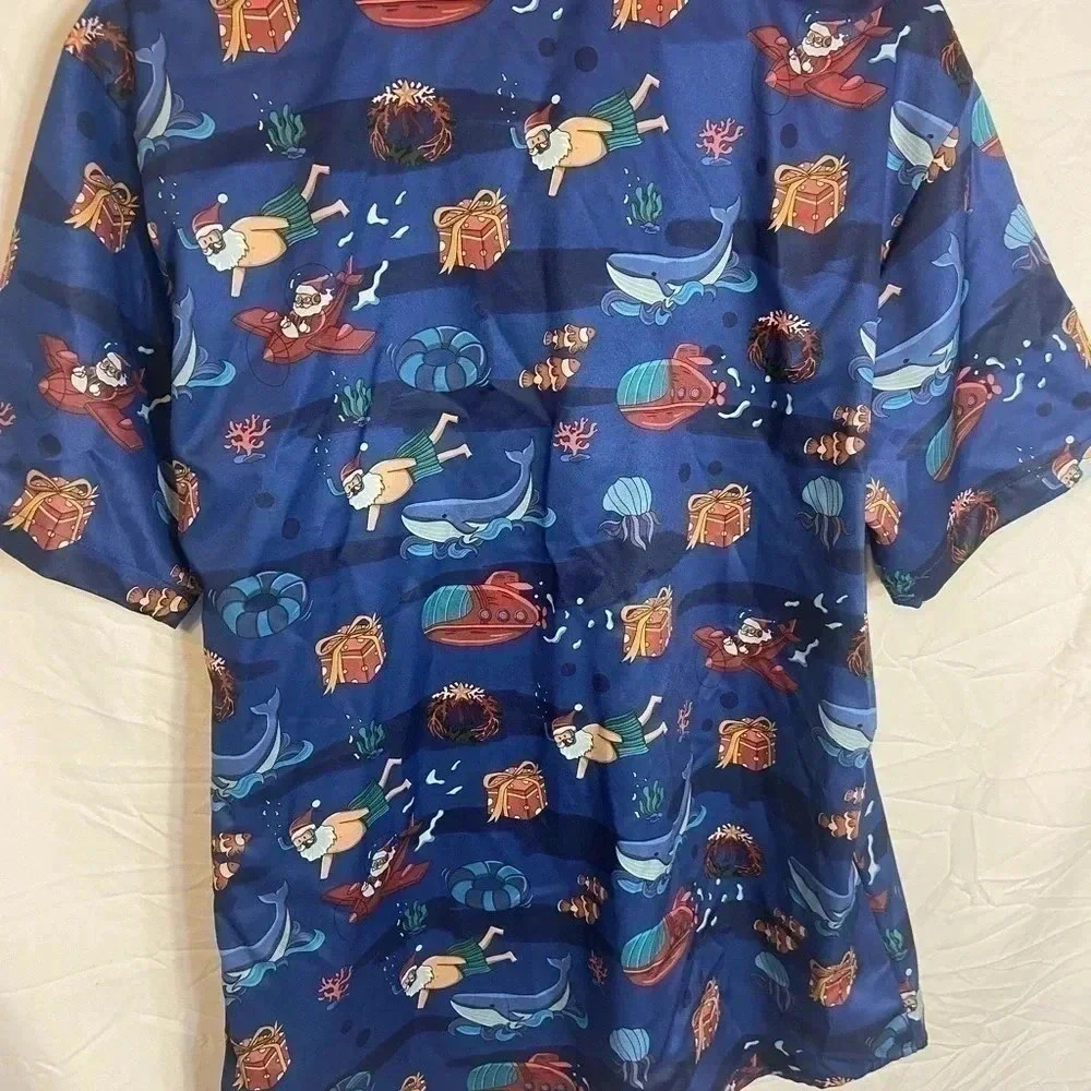 Men's Medium Jogal Holiday Santa Short Sleeve Casual Button Up Shirt Christmas - Picture 5 of 5